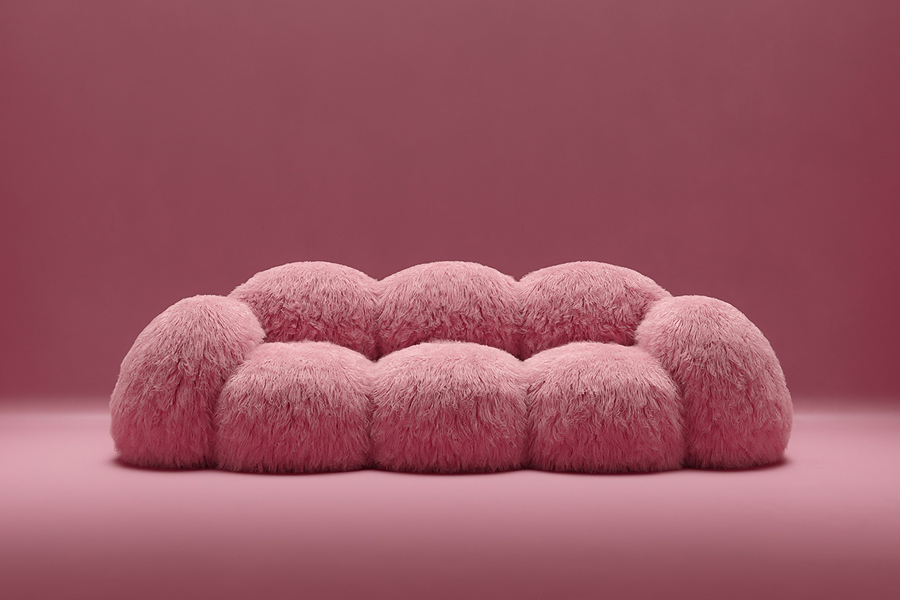 blush pink sofa